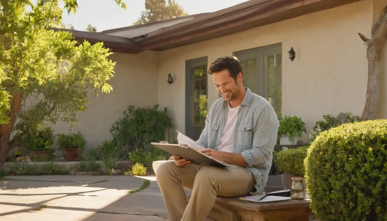 Homeowner reviewing a written tree estimate on a porch in the San Fernando area