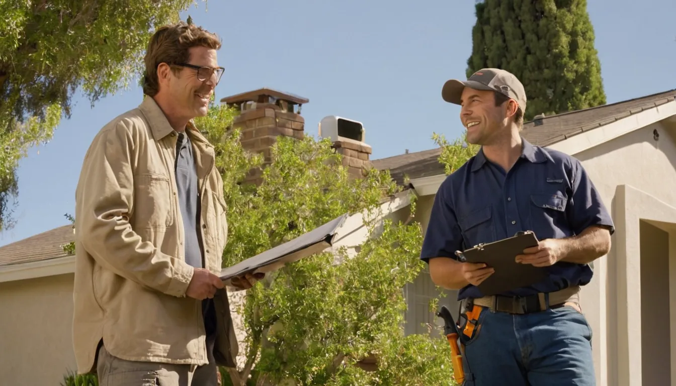 Friendly tree removal provider talking with a homeowner in a front yard in San Fernando before a tree job